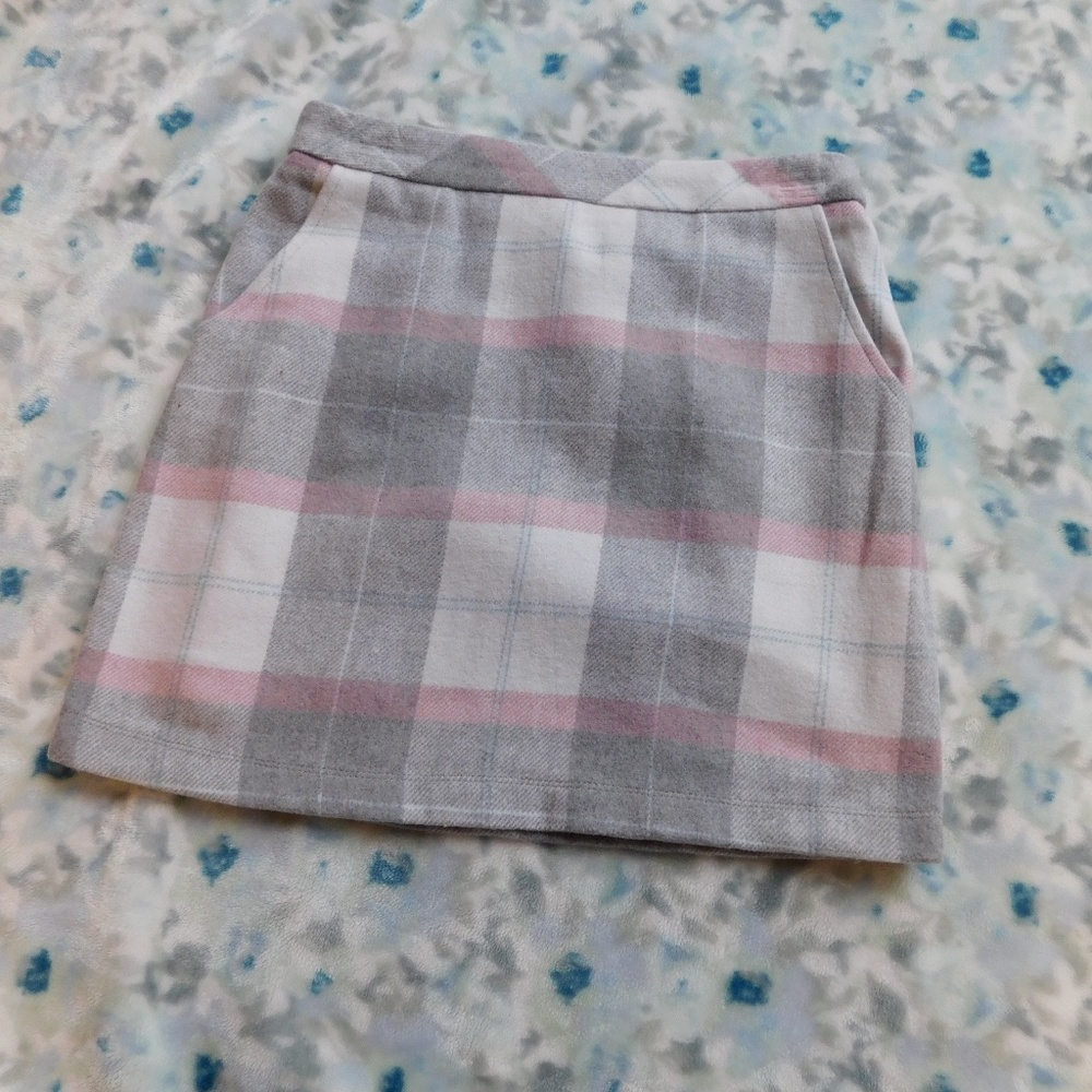 Pink and Grey Plaid Mini Skirt